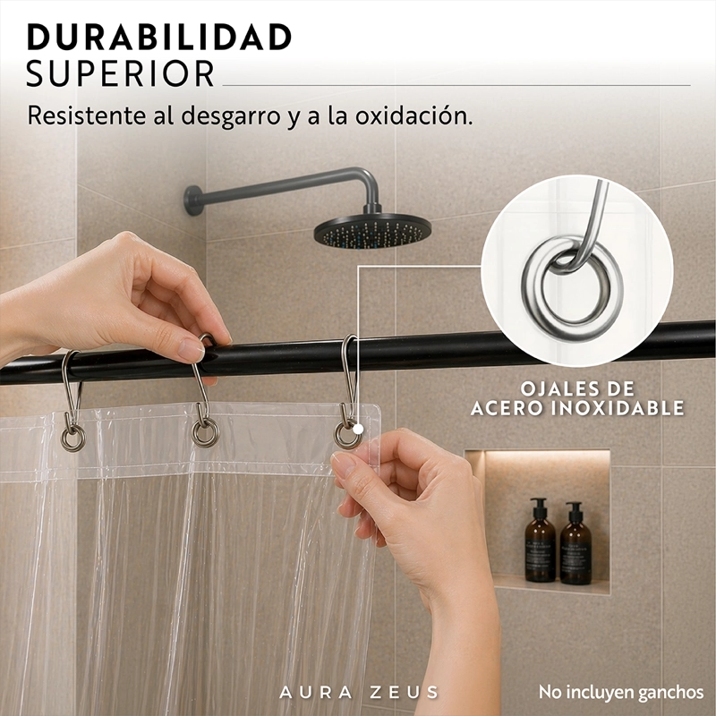 FORRO CORTINA BAÑO DUCHA CON IMAN LARGA 180x180 PLASTICO AZ TRANSPARENTE IMPERMEABLE - 5