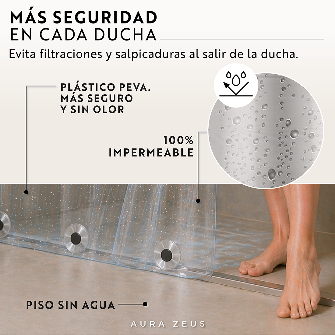 FORRO CORTINA BAÑO DUCHA CON IMAN LARGA 180x180 PLASTICO AZ TRANSPARENTE IMPERMEABLE - 6