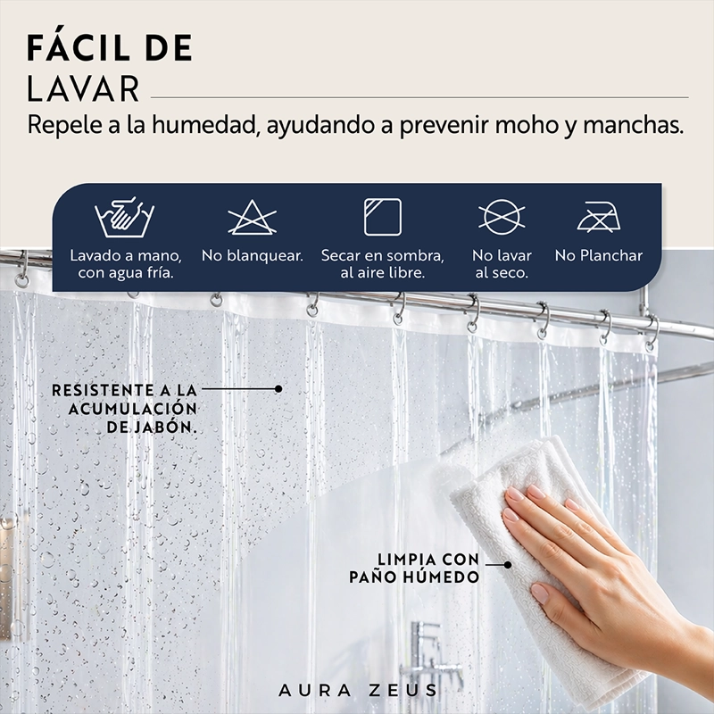 FORRO CORTINA BAÑO DUCHA CON IMAN LARGA 180x180 PLASTICO AZ TRANSPARENTE IMPERMEABLE - 7