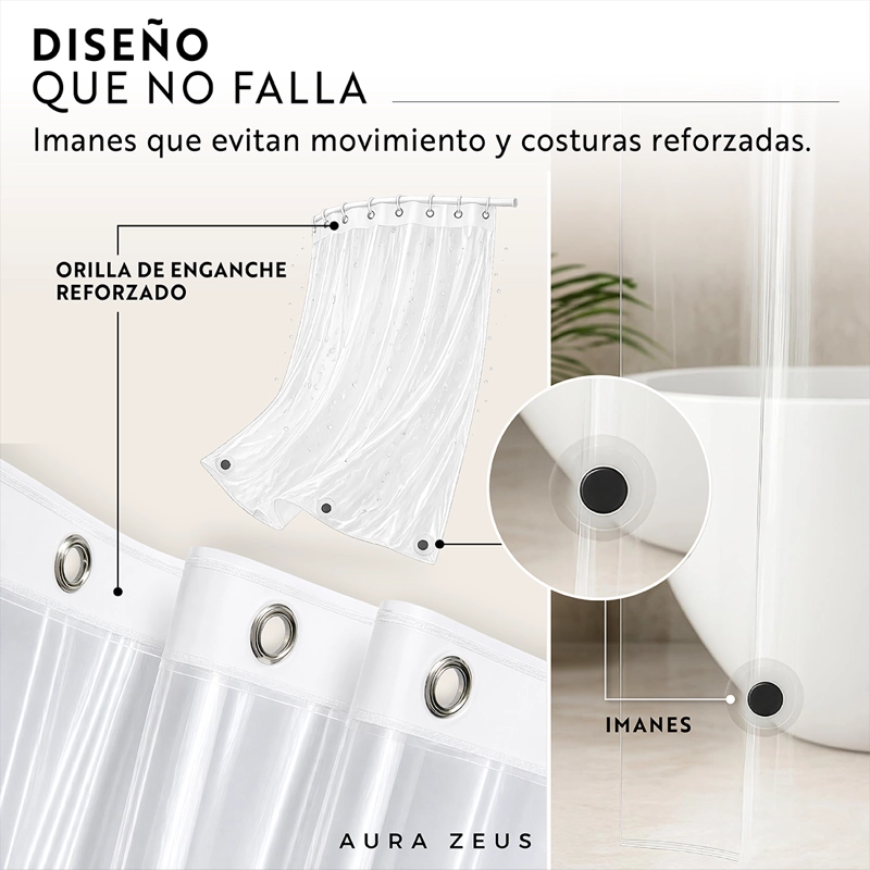 FORRO CORTINA BAÑO DUCHA CON IMAN LARGA 180x180 PLASTICO AZ TRANSPARENTE IMPERMEABLE - 8