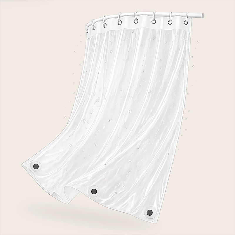 FORRO CORTINA BAÑO DUCHA CON IMAN LARGA 180x180 PLASTICO AZ TRANSPARENTE IMPERMEABLE - 10