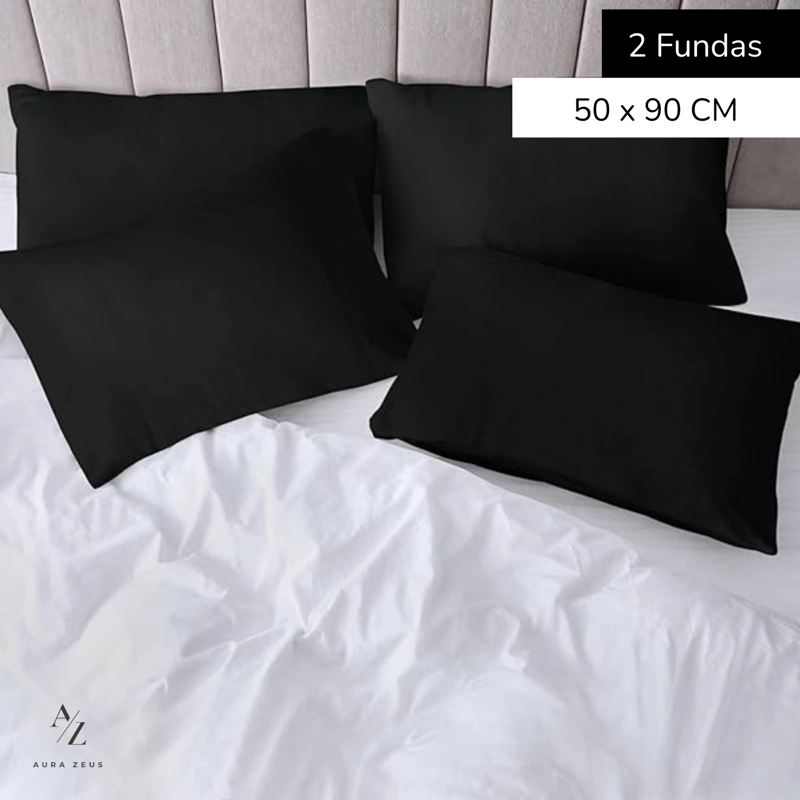 SET 2 FUNDAS DE ALMOHADA 50X70 - 90 HILOS ROPA DE CAMA HOGAR SABANAS NEGRO - 2