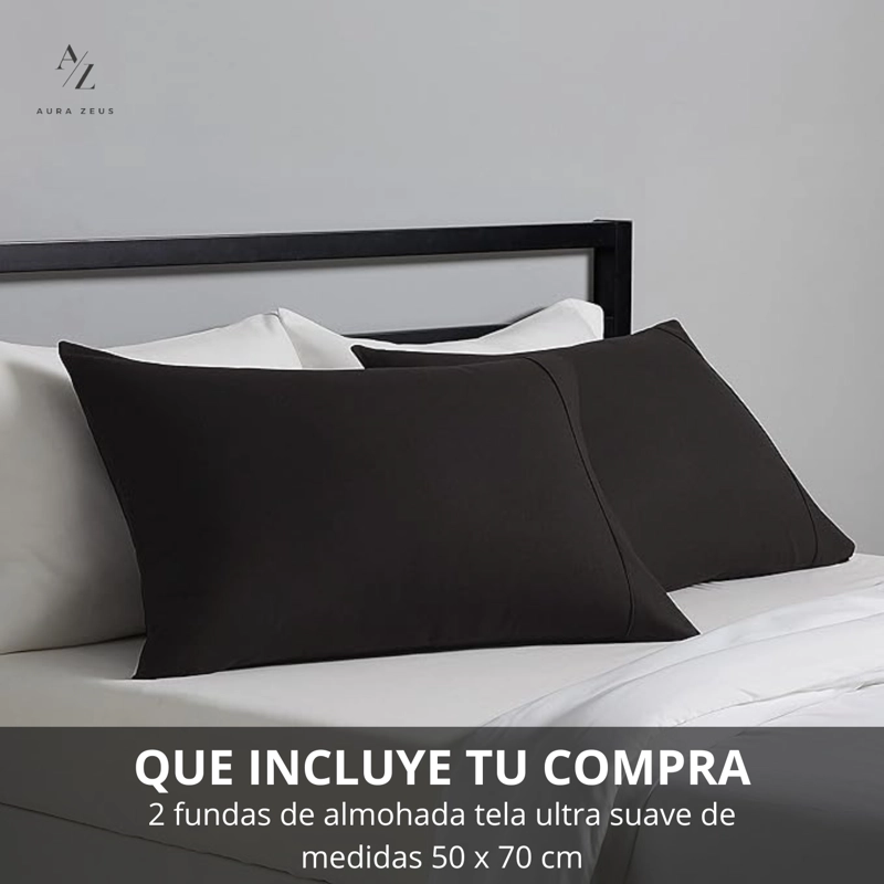 SET 2 FUNDAS DE ALMOHADA 50X70 - 90 HILOS ROPA DE CAMA HOGAR SABANAS NEGRO - 3