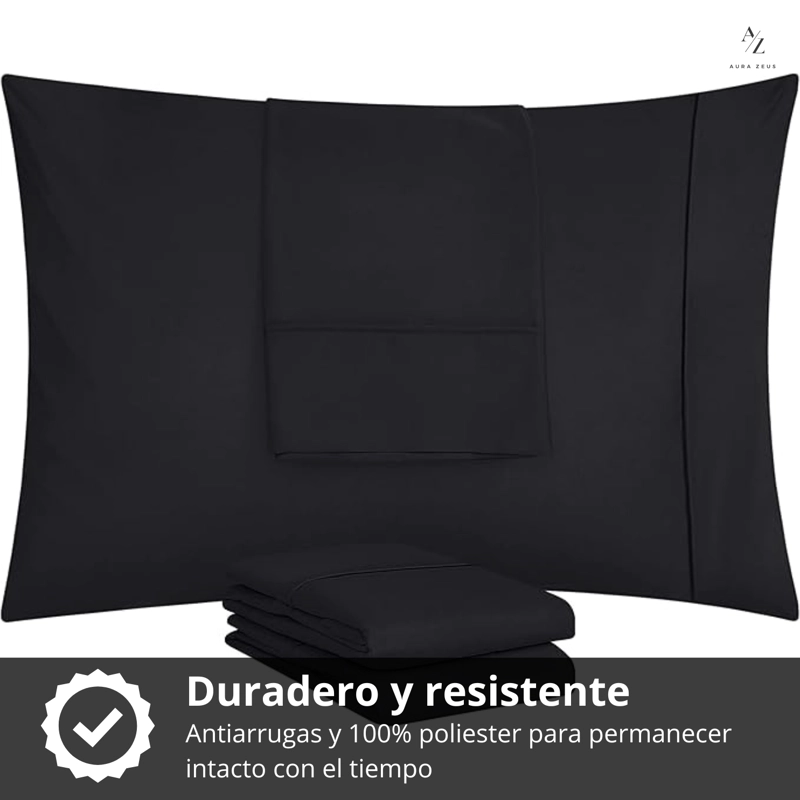 SET 2 FUNDAS DE ALMOHADA 50X70 - 90 HILOS ROPA DE CAMA HOGAR SABANAS NEGRO - 5