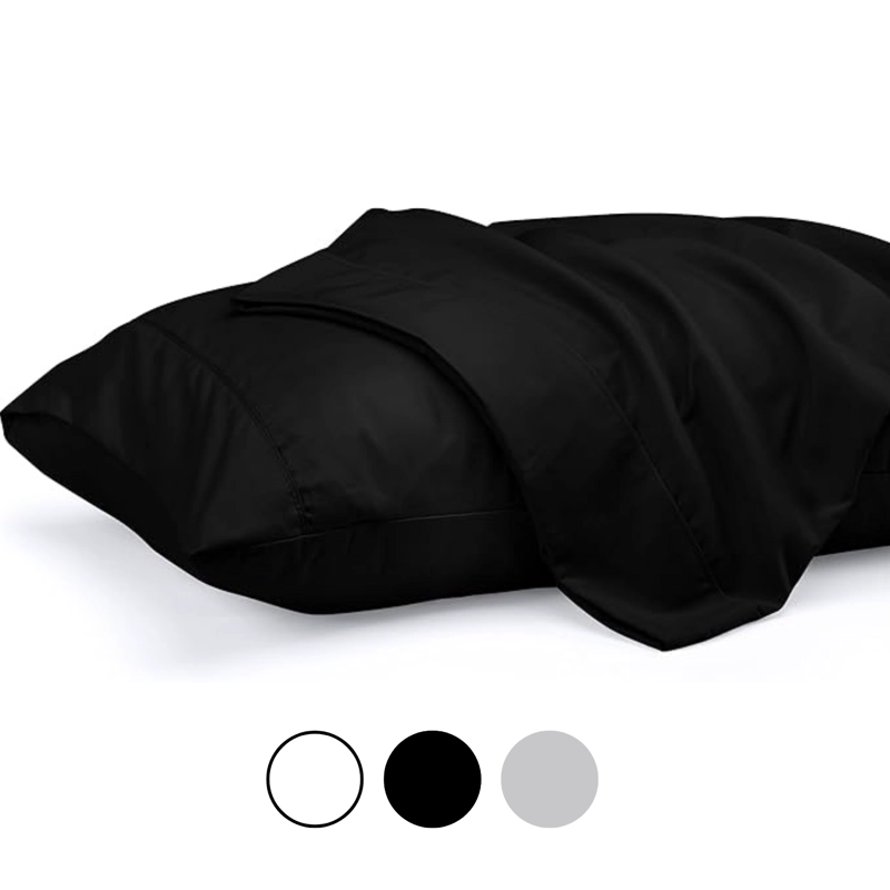 SET 2 FUNDAS DE ALMOHADA 50X70 - 90 HILOS ROPA DE CAMA HOGAR SABANAS NEGRO - 7