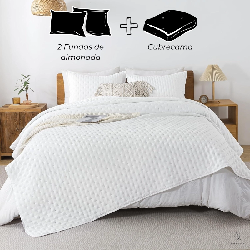CUBRECAMA QUILT + FUNDAS DE ALMOHADA COBERTORES ACOLCHADO AZ - 3