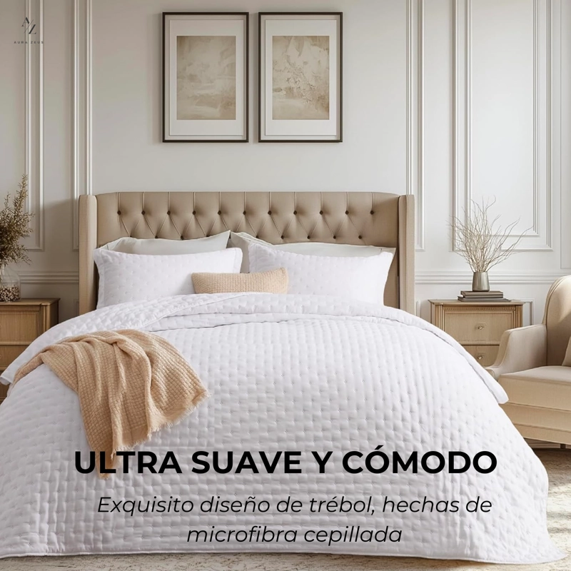 CUBRECAMA QUILT + FUNDAS DE ALMOHADA COBERTORES ACOLCHADO AZ - 4