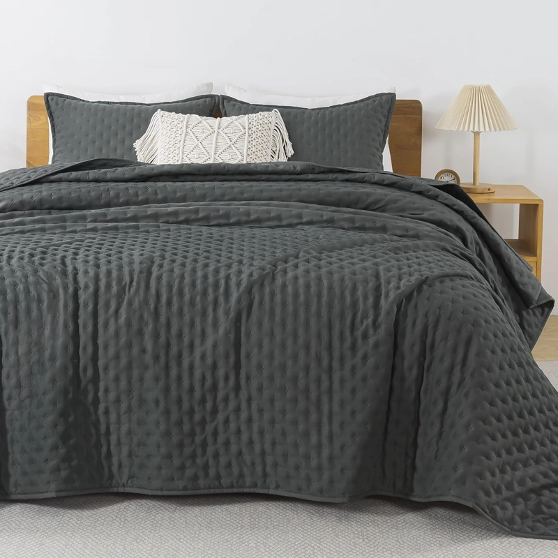 CUBRECAMA QUILT + FUNDAS DE ALMOHADA COBERTORES ACOLCHADO 1.5 PLAZAS GRIS - 1