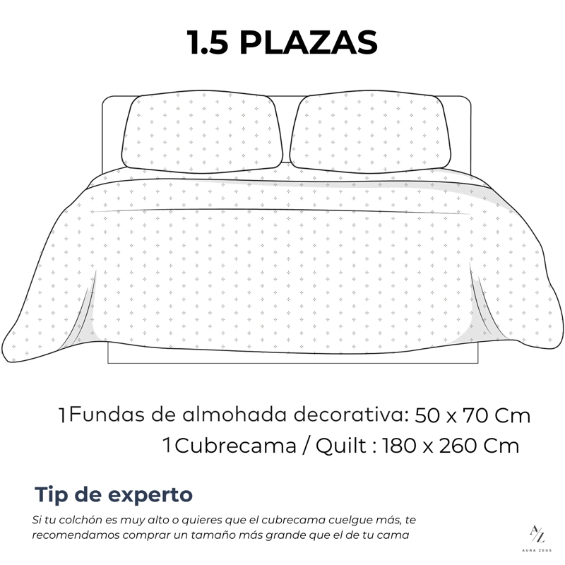 CUBRECAMA QUILT + FUNDAS DE ALMOHADA COBERTORES ACOLCHADO 1.5 PLAZAS GRIS - 6