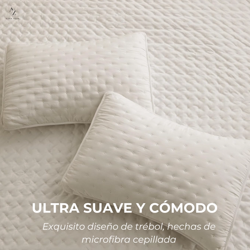 CUBRECAMA QUILT + FUNDA DE ALMOHADA COBERTORES ACOLCHADO 1.5 PLAZAS BEIGE BLANCO - 2