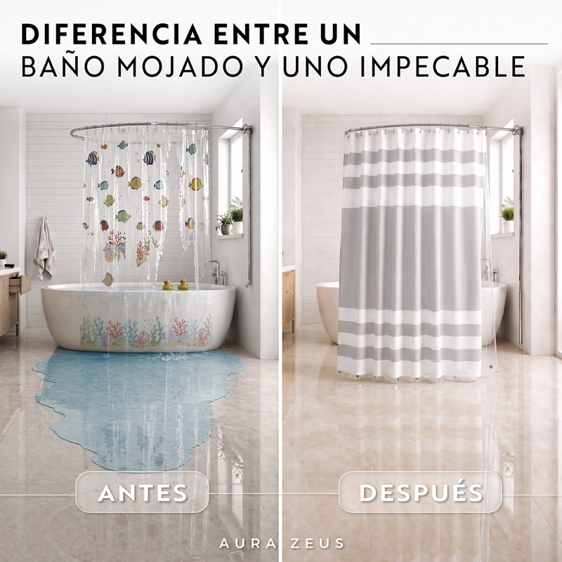 CORTINA DE BAÑO TELA + FORRO + 12 GANCHOS 180 X 180 JUEGO AZ - 3