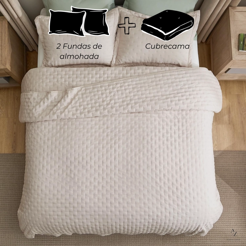 CUBRECAMA QUILT + FUNDAS DE ALMOHADA COBERTORES ACOLCHADO AZ - 3