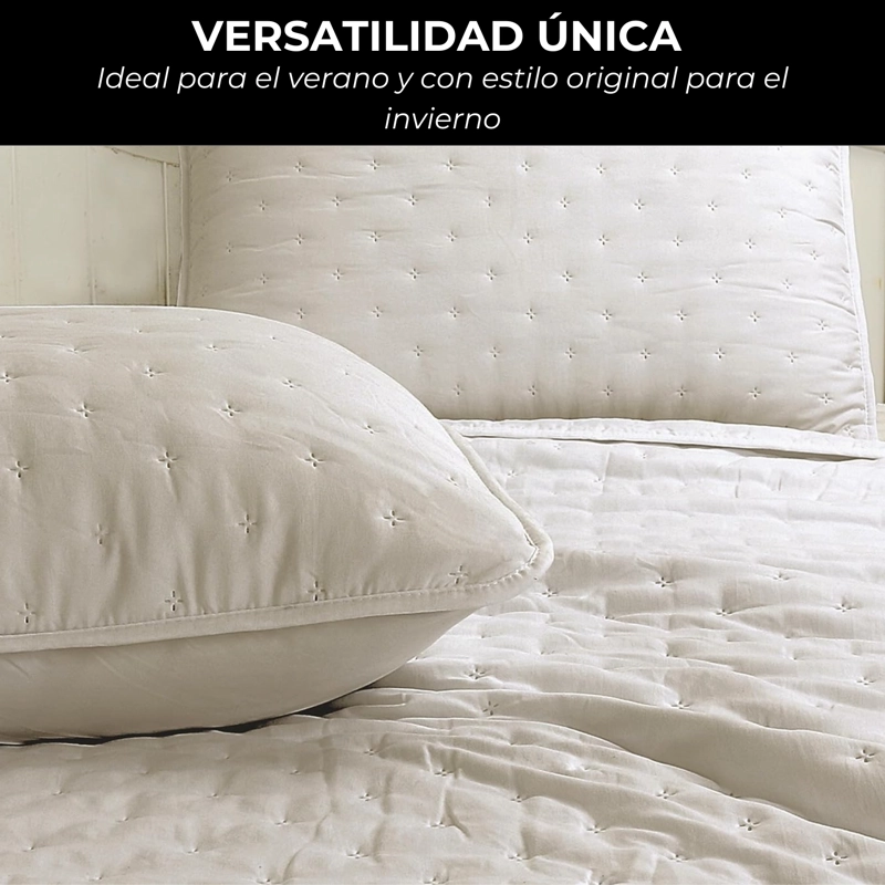 CUBRECAMA QUILT + FUNDAS DE ALMOHADA COBERTORES ACOLCHADO KING BEIGE BLANCO - 3
