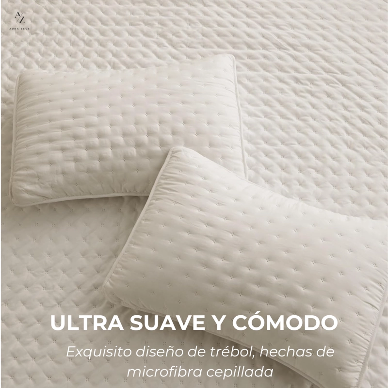 CUBRECAMA QUILT + FUNDAS DE ALMOHADA COBERTORES ACOLCHADO KING BEIGE BLANCO - 4