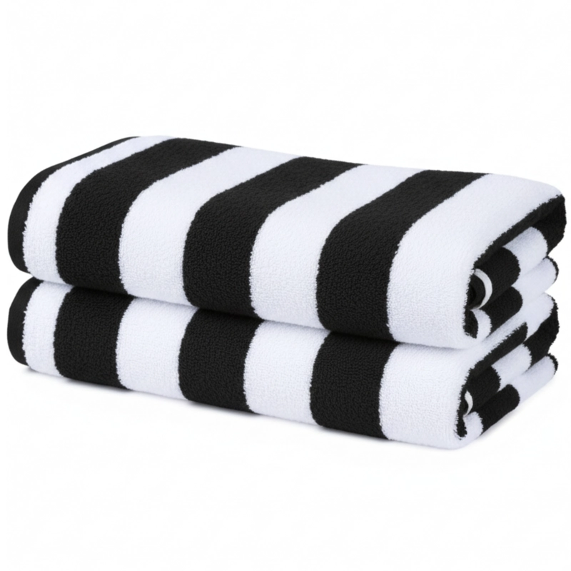 SET DE 2 TOALLA DE PLAYA ALGODON 150 X 75 CM XL VIAJE GRANDE RAYADA NEGRO - 1