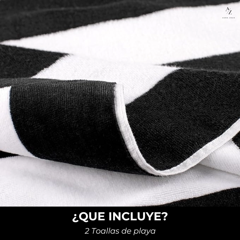 SET DE 2 TOALLA DE PLAYA ALGODON 150 X 75 CM XL VIAJE GRANDE RAYADA NEGRO - 5