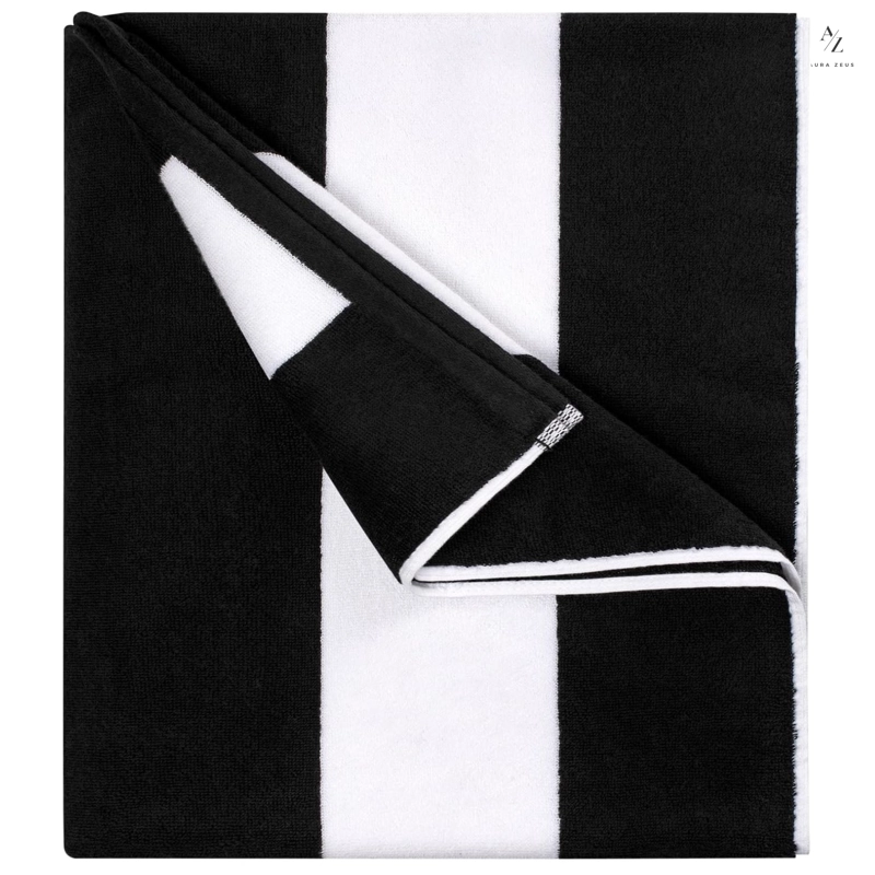 SET DE 2 TOALLA DE PLAYA ALGODON 150 X 75 CM XL VIAJE GRANDE RAYADA NEGRO - 8