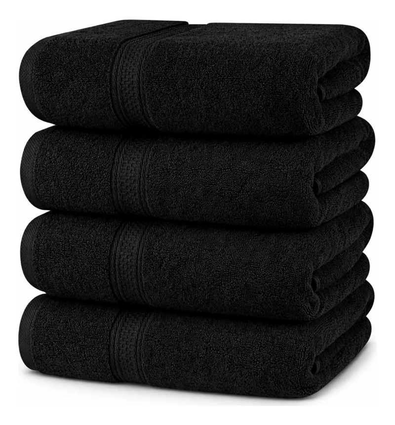 JUEGO DE 4 TOALLAS FACIALES 32 X 32 CM ALGODON 500G SET BANO NEGRO - 1