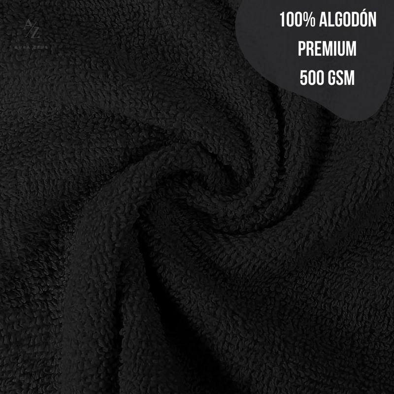 JUEGO DE 4 TOALLAS FACIALES 32 X 32 CM ALGODON 500G SET BANO NEGRO - 3