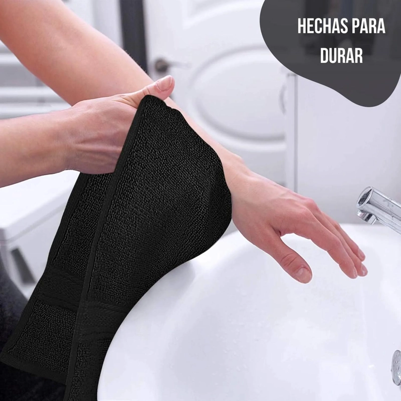JUEGO DE 4 TOALLAS FACIALES 32 X 32 CM ALGODON 500G SET BANO NEGRO - 4
