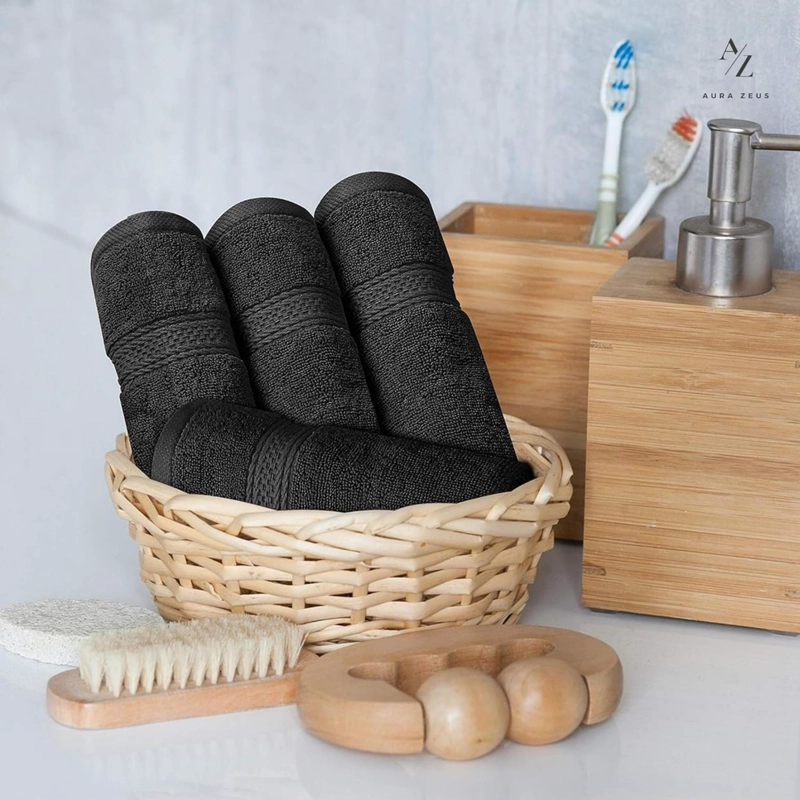 JUEGO DE 4 TOALLAS FACIALES 32 X 32 CM ALGODON 500G SET BANO NEGRO - 7