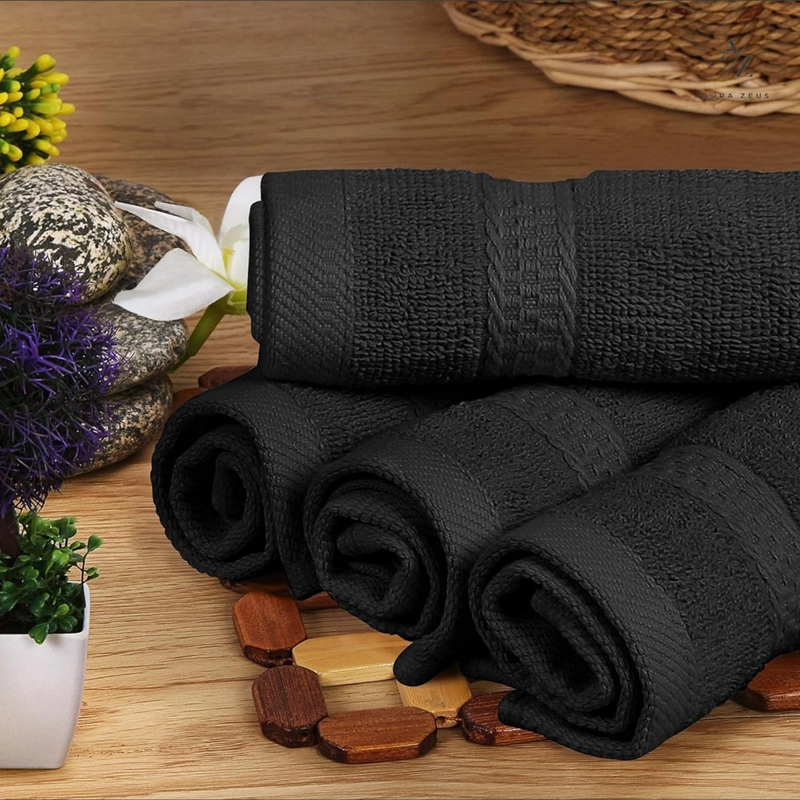 JUEGO DE 4 TOALLAS FACIALES 32 X 32 CM ALGODON 500G SET BANO NEGRO - 8