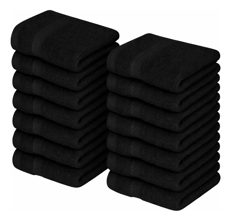 SET DE 8 TOALLAS DE BANO ALGODON 500GR CUERPO MANO GRANDE BLANCO NEGRO - 1
