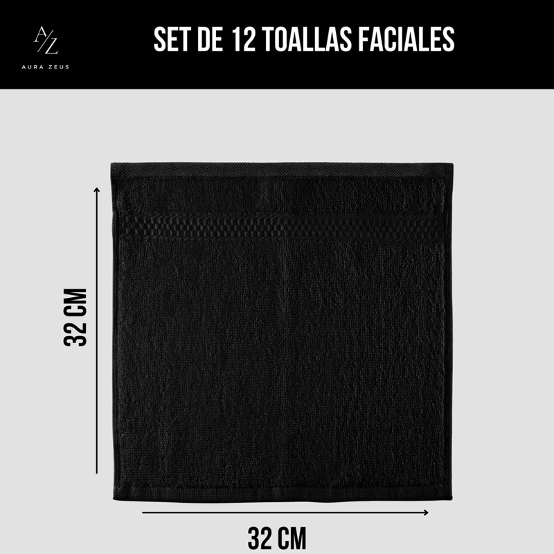 SET DE 8 TOALLAS DE BANO ALGODON 500GR CUERPO MANO GRANDE BLANCO NEGRO - 2