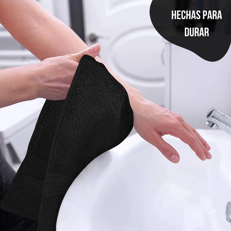 SET DE 8 TOALLAS DE BANO ALGODON 500GR CUERPO MANO GRANDE BLANCO NEGRO - 4