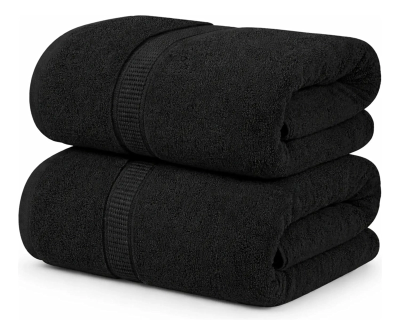 SET DE 2 TOALLAS DE BANO 140X70 CM ALGODON 500GR GRANDES NEGRO - 1