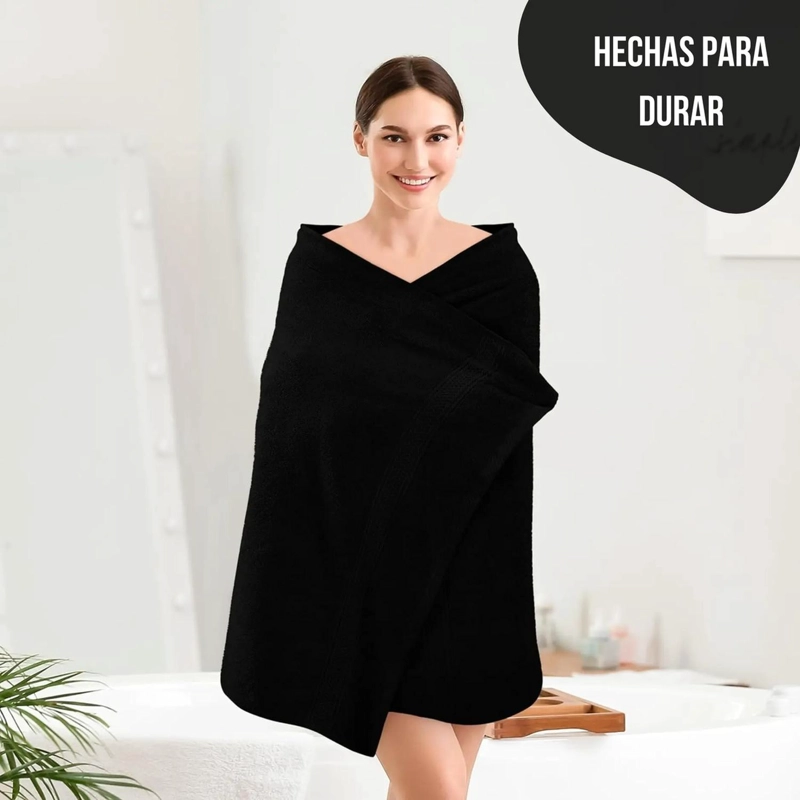 SET DE 2 TOALLAS DE BANO 140X70 CM ALGODON 500GR GRANDES NEGRO - 4