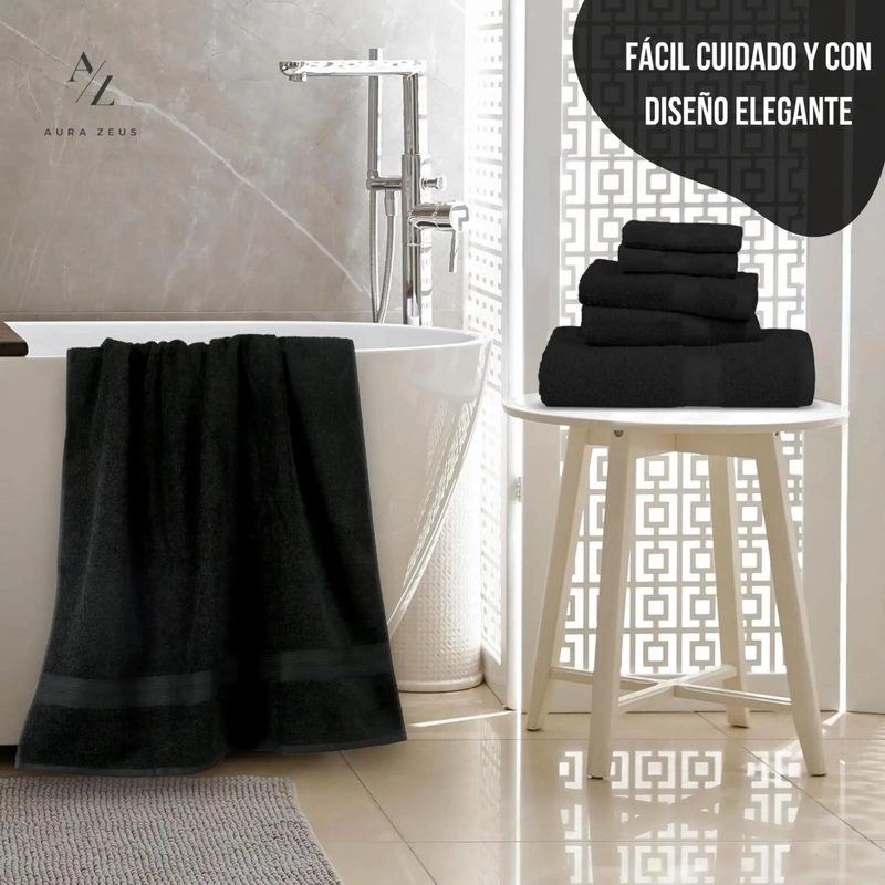 SET DE 2 TOALLAS DE BANO 140X70 CM ALGODON 500GR GRANDES NEGRO - 5