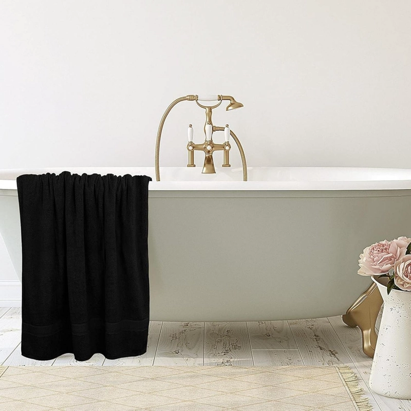 SET DE 2 TOALLAS DE BANO 140X70 CM ALGODON 500GR GRANDES NEGRO - 8