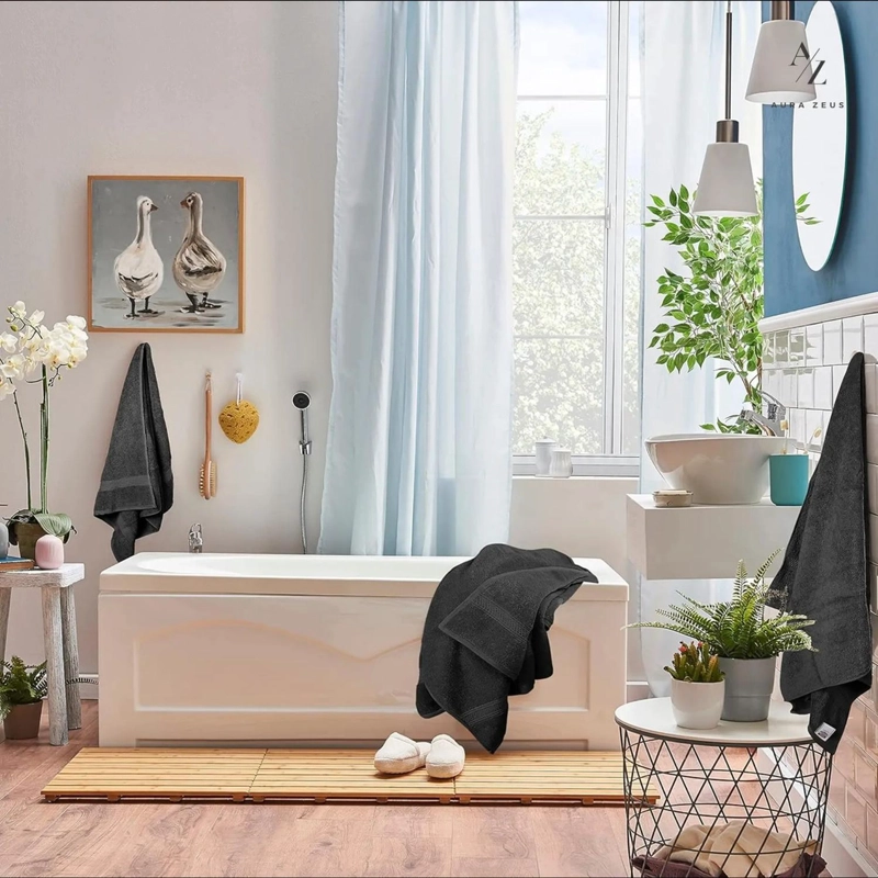 SET DE 2 TOALLAS DE BANO 140X70 CM ALGODON 500GR GRANDES NEGRO - 9