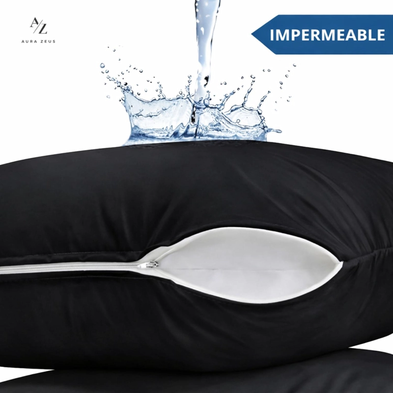 SET DE 2 FUNDAS PARA ALMOHADAS IMPERMEABLES 50X70-90 CM CIERRE NEGRO - 3