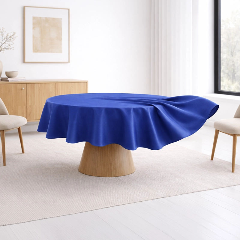 MANTEL DE MESA REDONDO TELA HULE ANTIMANCHA IMPERMEABLE AZUL - 1
