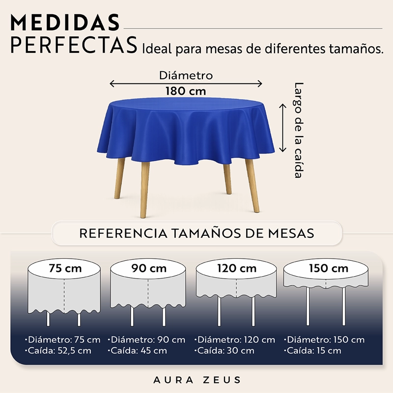 MANTEL DE MESA REDONDO TELA HULE ANTIMANCHA IMPERMEABLE AZUL - 3