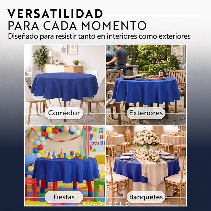 MANTEL DE MESA REDONDO TELA HULE ANTIMANCHA IMPERMEABLE AZUL - 4