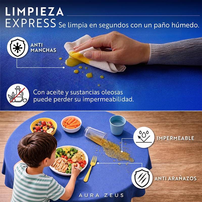 MANTEL DE MESA REDONDO TELA HULE ANTIMANCHA IMPERMEABLE AZUL - 6