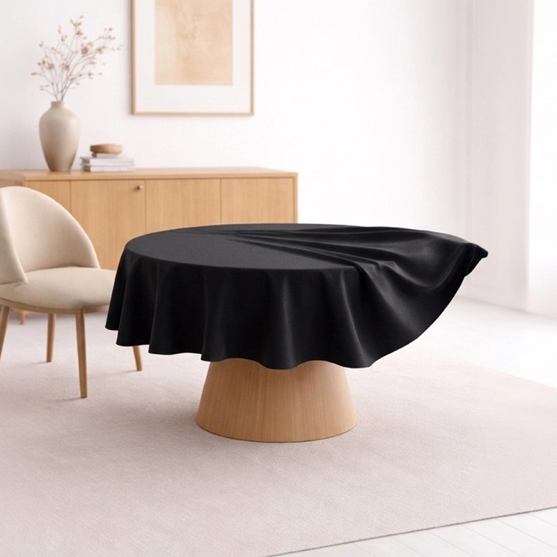 MANTEL DE MESA REDONDO TELA HULE ANTIMANCHA IMPERMEABLE NEGRO - 1