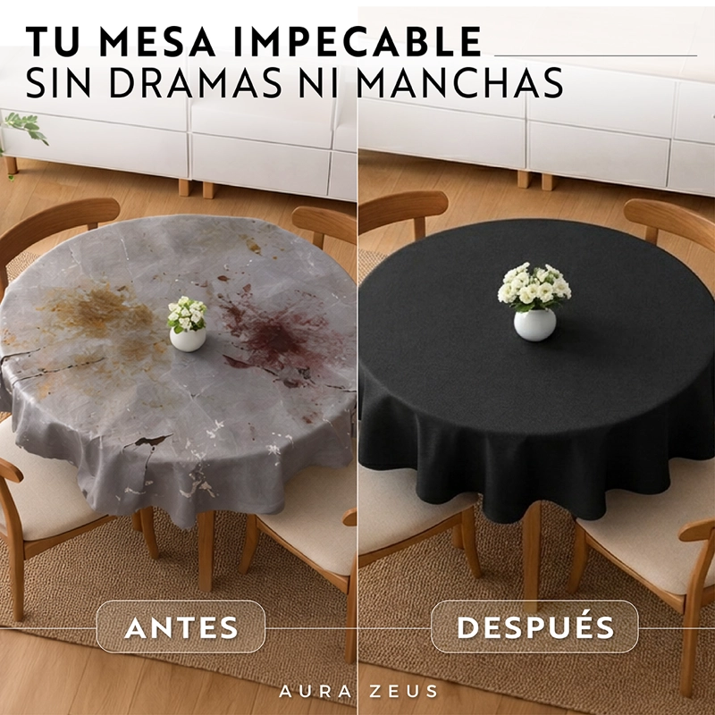 MANTEL DE MESA REDONDO TELA HULE ANTIMANCHA IMPERMEABLE NEGRO - 2