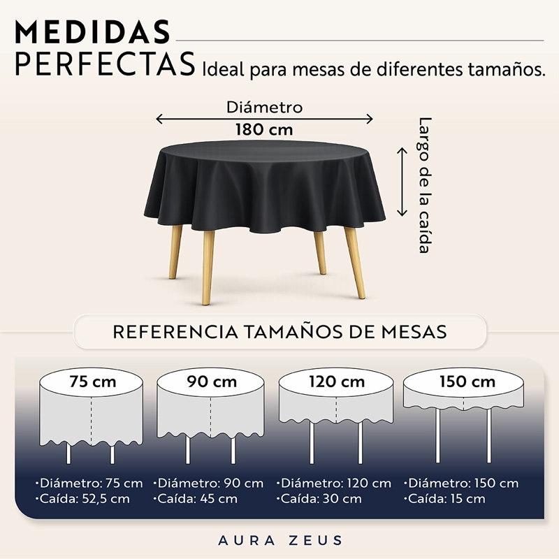 MANTEL DE MESA REDONDO TELA HULE ANTIMANCHA IMPERMEABLE NEGRO - 3