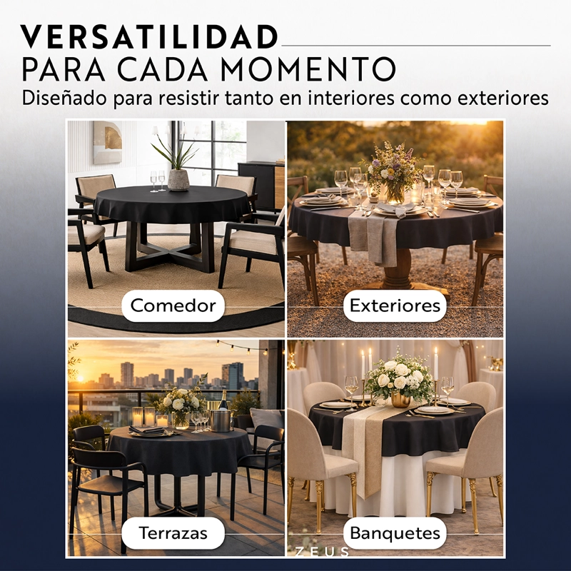 MANTEL DE MESA REDONDO TELA HULE ANTIMANCHA IMPERMEABLE NEGRO - 4