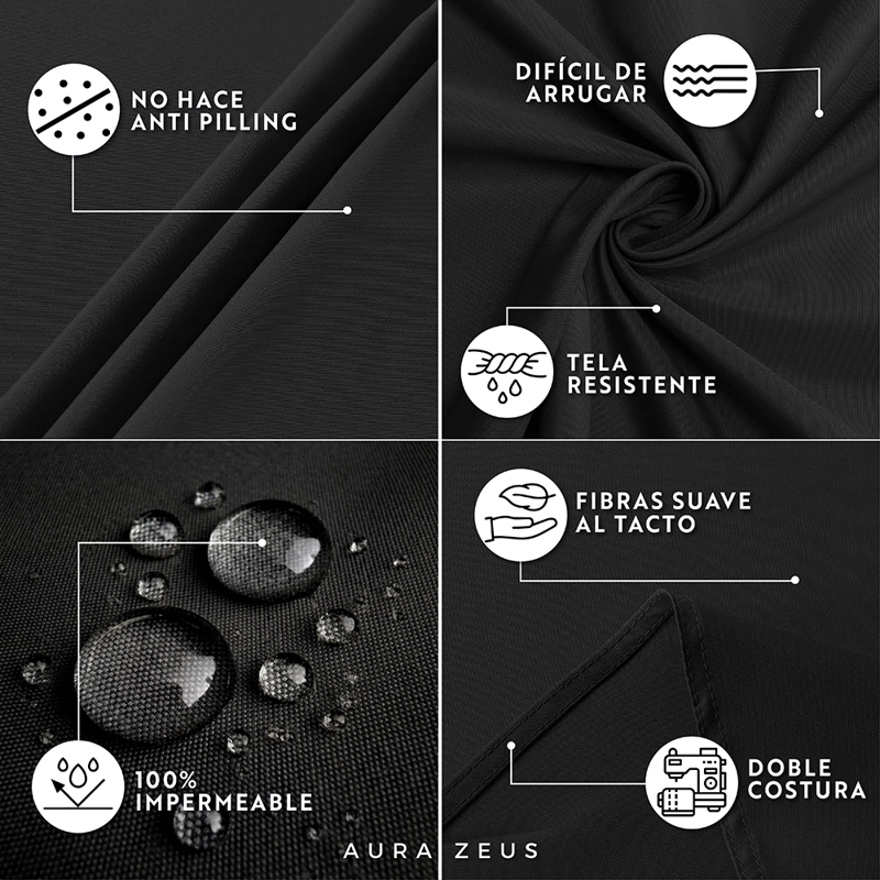 MANTEL DE MESA REDONDO TELA HULE ANTIMANCHA IMPERMEABLE NEGRO - 5