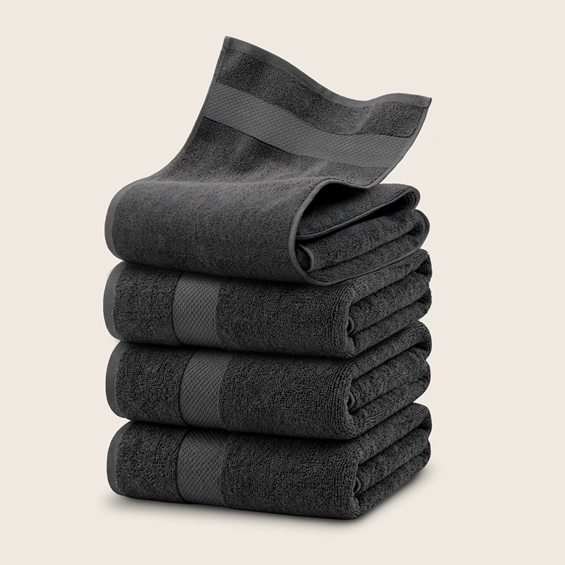 SET DE 4 TOALLAS DE BANO 140X70 CM ALGODON 600GR/M2 GRANDES GRIS BLANCO - 10
