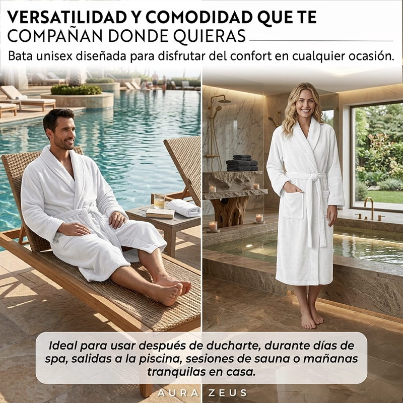 BATA DE BANO MICROFIBRA ABSORBENTE SUAVE UNISEX SECA RAPIDO BLANCO TALLA L - 6