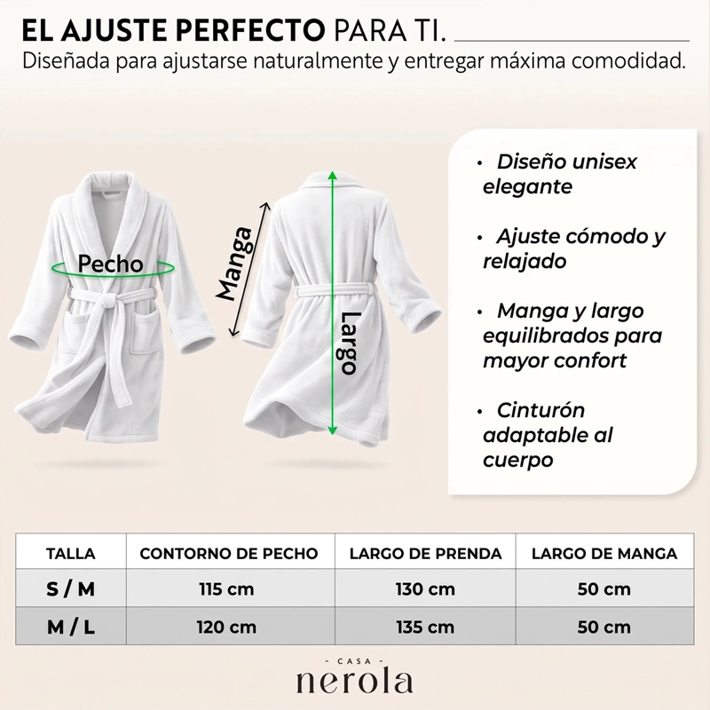 BATA DE BAÑO DE MICROFIBRA UNISEX CASA NEROLA BLANCO TALLA L/XL - 7
