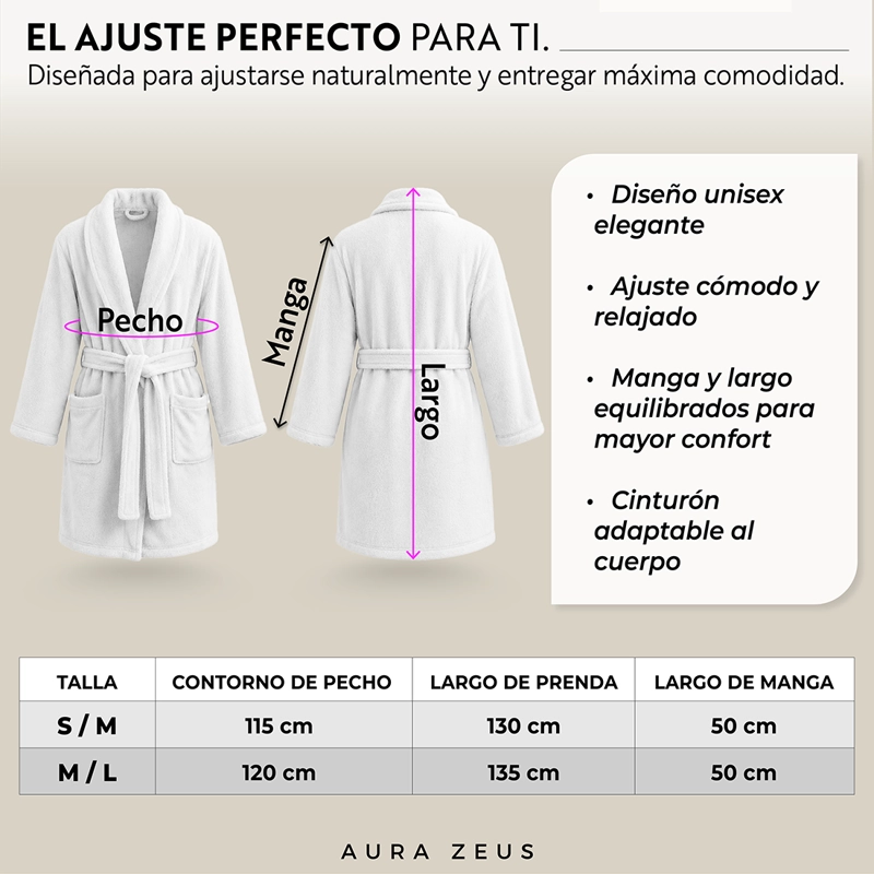 BATA DE BANO MICROFIBRA ABSORBENTE SUAVE UNISEX SECA RAPIDO BLANCO TALLA L - 8