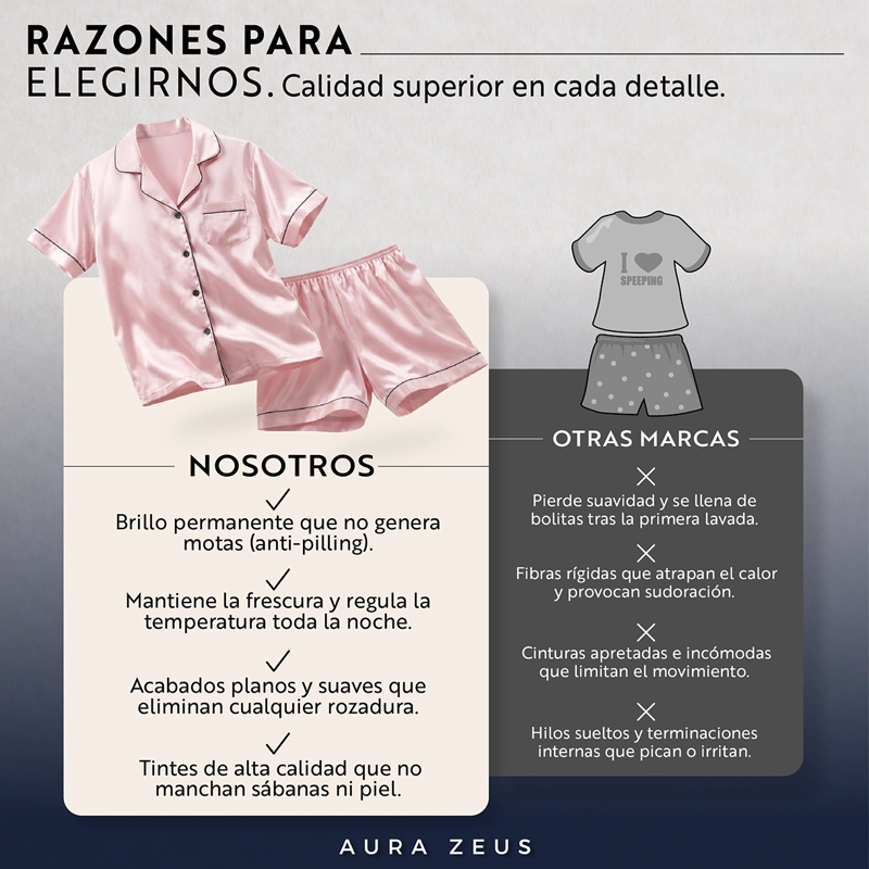 PIJAMA DE SATEN MUJER 2 PIEZAS SET CAMISA Y SHORT SUAVE BOTON ROSA TALLA L - 3