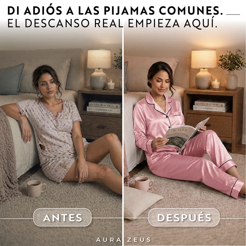 PIJAMA DE SATEN MUJER 2 PIEZAS SET CAMISA Y PANTALON SUAVE BOTON ROSA TALLA L - 2